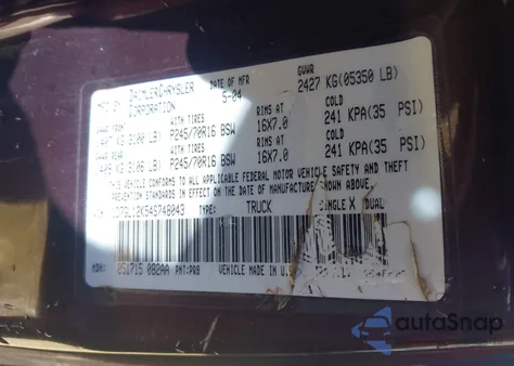 2004 Dodge Dakota z USA, uszkodzony, nr VIN 1D7GL12K54S748043